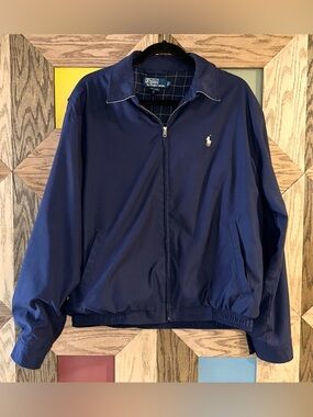 Vintage Polo Ralph Lauren Bi-Swing Jacket Mens Plaid Lined Pony 90s Blue Sz L